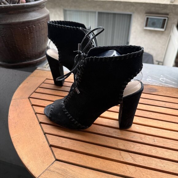 Enzo Angiolini Black Suede Open-Toe Lace-Up Heeled Ankle Boots Size 10M - Picture 2 of 8